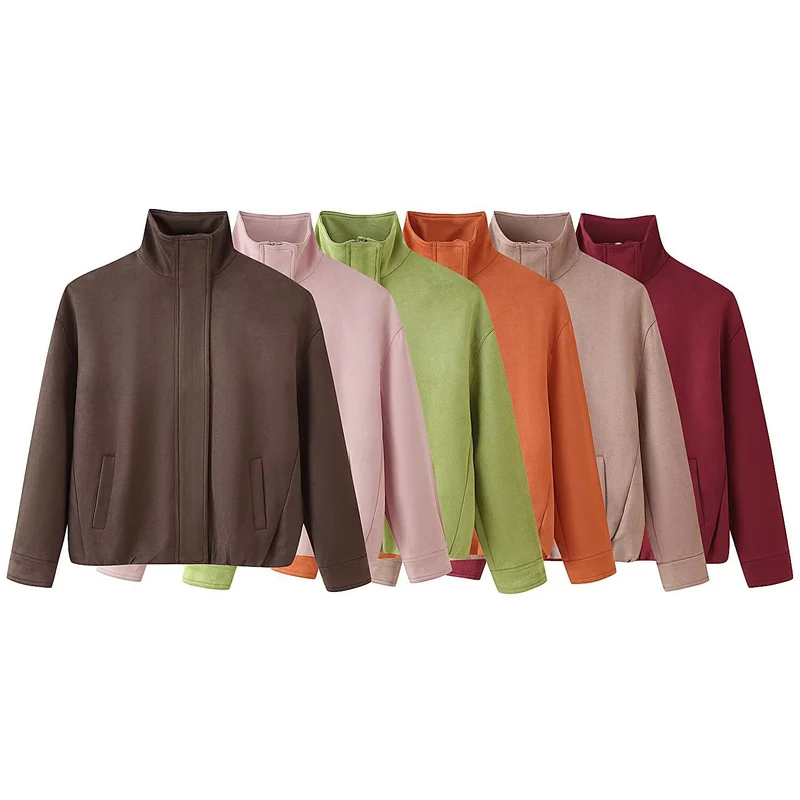 Damen Boxy-Kurzjacke mit hohem Stehkragen, verdeckter Frontblende und Leistentaschen Nord Taschen