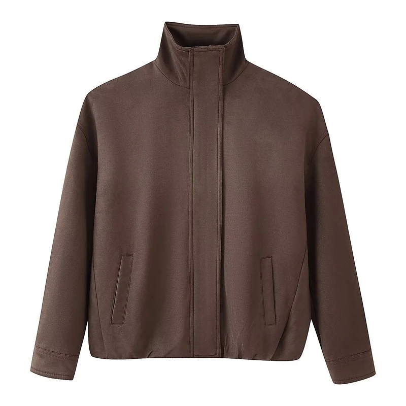 Damen Boxy-Kurzjacke mit hohem Stehkragen, verdeckter Frontblende und Leistentaschen Nord Taschen