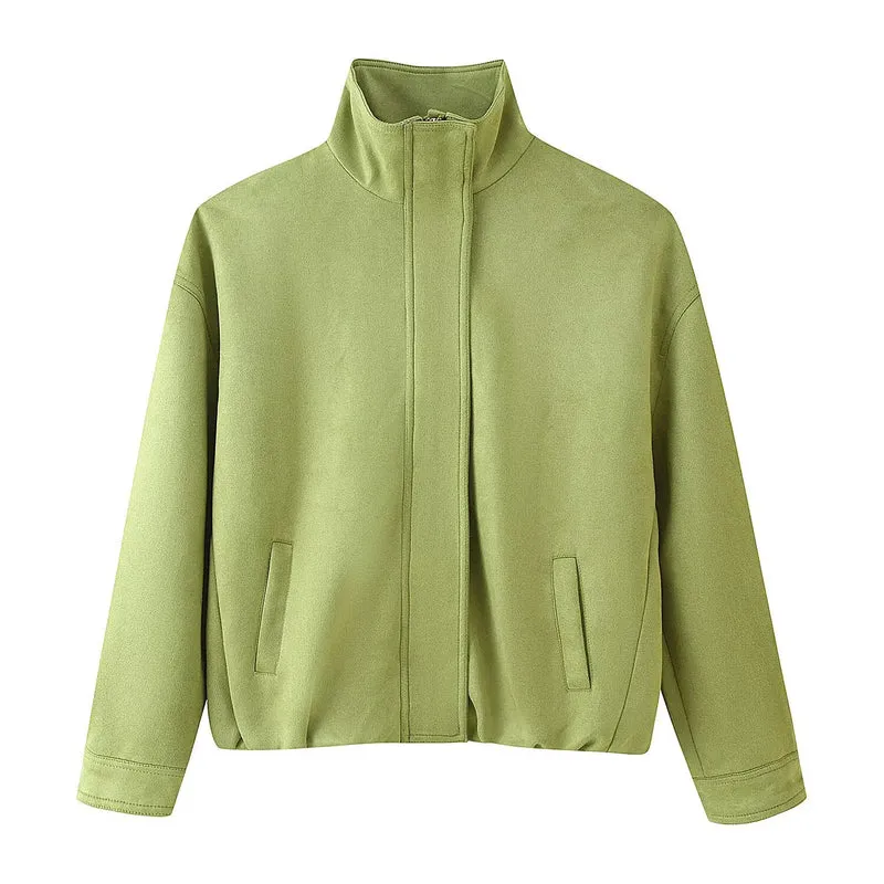 Damen Boxy-Kurzjacke mit hohem Stehkragen, verdeckter Frontblende und Leistentaschen Nord Taschen