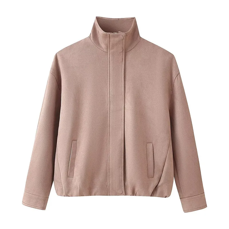 Damen Boxy-Kurzjacke mit hohem Stehkragen, verdeckter Frontblende und Leistentaschen Nord Taschen