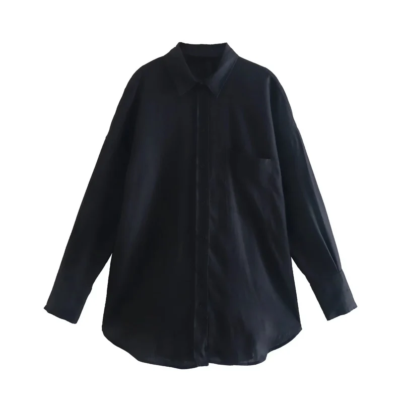 Damen Oversize-Hemdbluse aus Leinenmix mit überschnittener Schulter und Brusttasche Nord Taschen