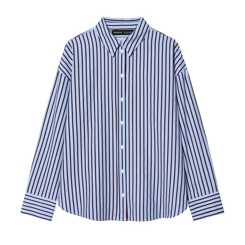 Damen Oversize-Hemd mit vertikalem Streifenmuster und Kentkragen Nord Taschen