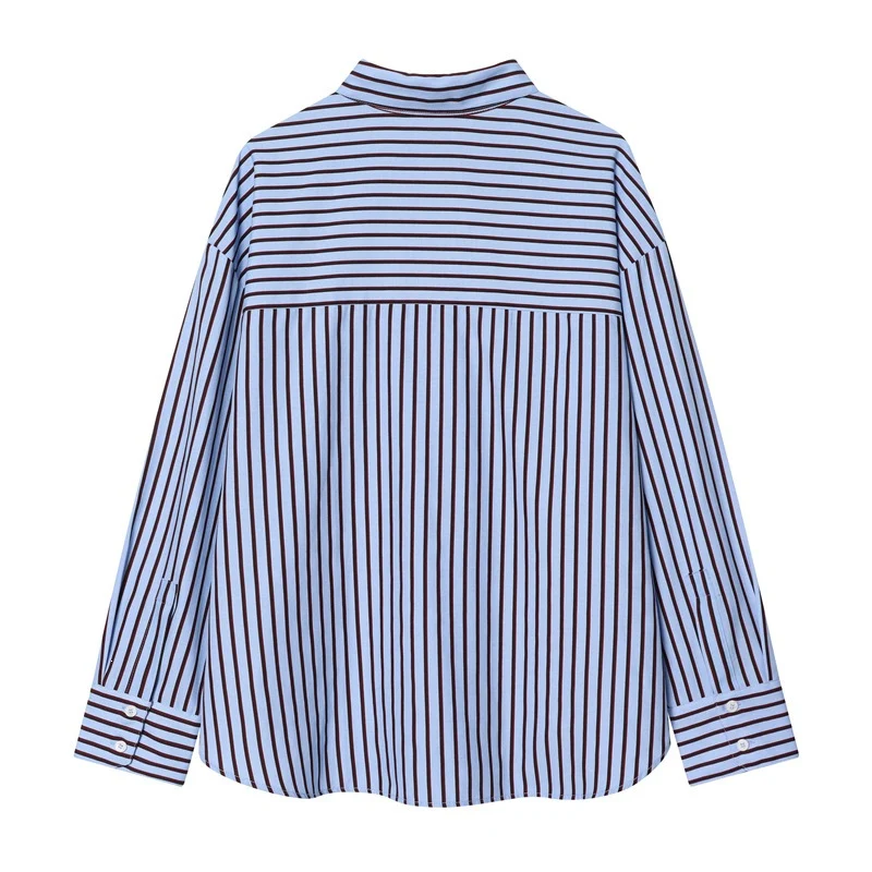 Damen Oversize-Hemd mit vertikalem Streifenmuster und Kentkragen Nord Taschen
