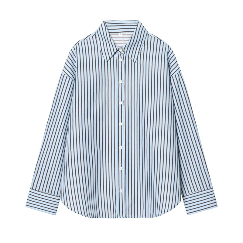 Damen Oversize-Hemd mit vertikalem Streifenmuster und Kentkragen Nord Taschen