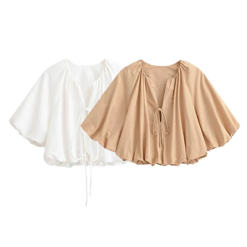 Damen Oversize Cape-Bluse mit Tunnelzug, Ballonärmeln und gerafftem Saum Nord Taschen