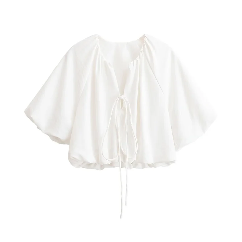 Damen Oversize Cape-Bluse mit Tunnelzug, Ballonärmeln und gerafftem Saum Nord Taschen