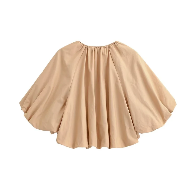 Damen Oversize Cape-Bluse mit Tunnelzug, Ballonärmeln und gerafftem Saum Nord Taschen