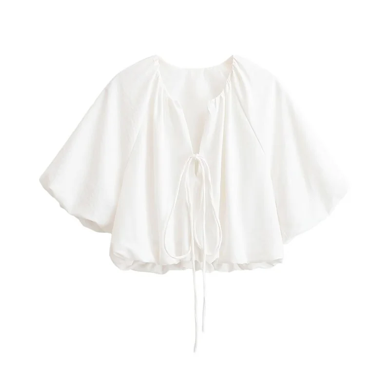 Damen Oversize Cape-Bluse mit Tunnelzug, Ballonärmeln und gerafftem Saum Nord Taschen