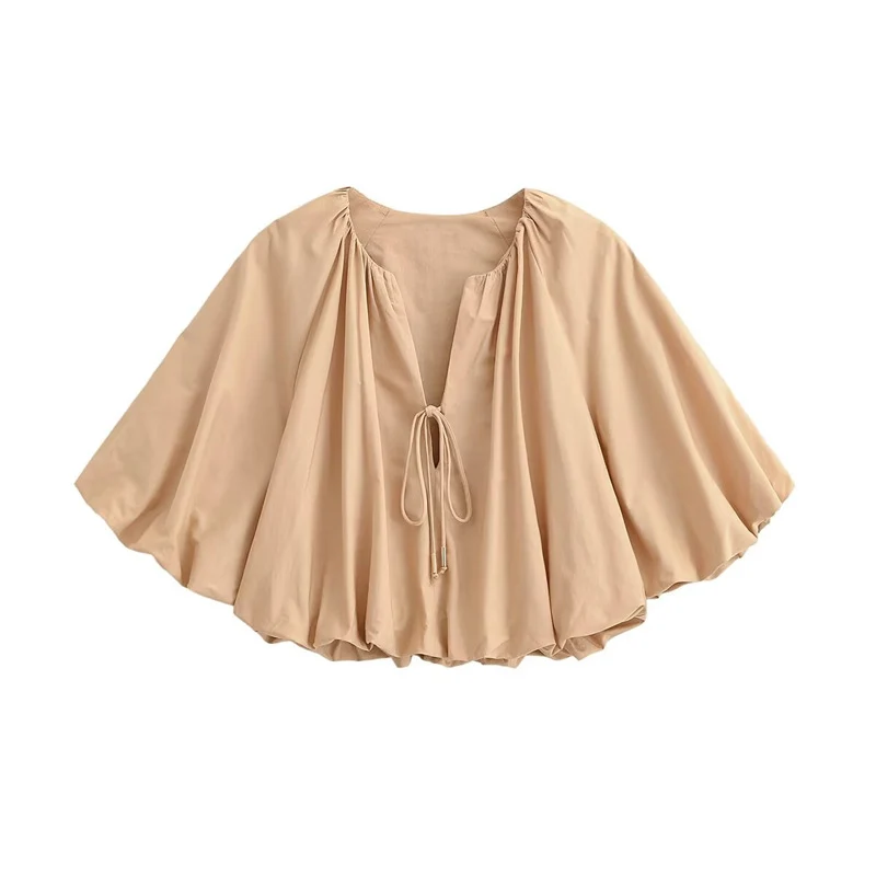 Damen Oversize Cape-Bluse mit Tunnelzug, Ballonärmeln und gerafftem Saum Nord Taschen