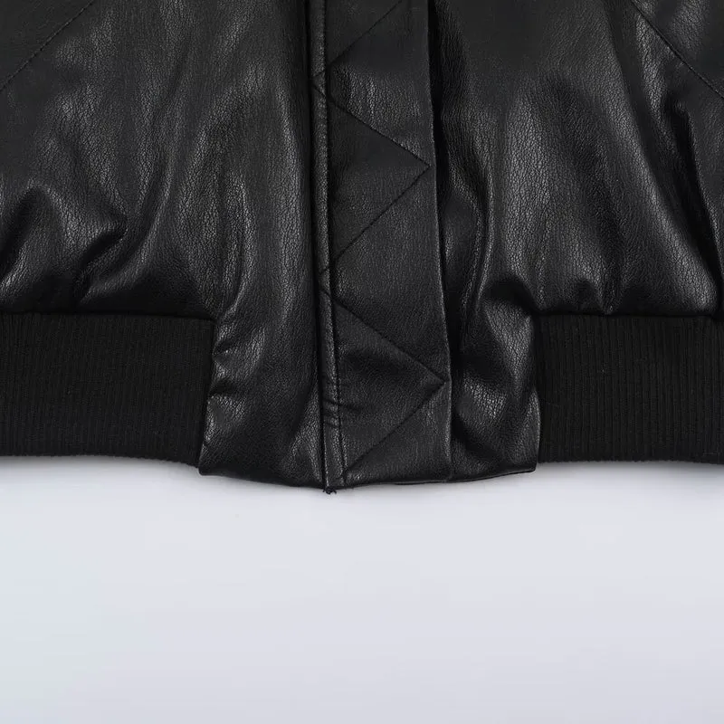 Damen Oversize Bomberjacke aus Kunstleder mit gerippten Bündchen Nord Taschen