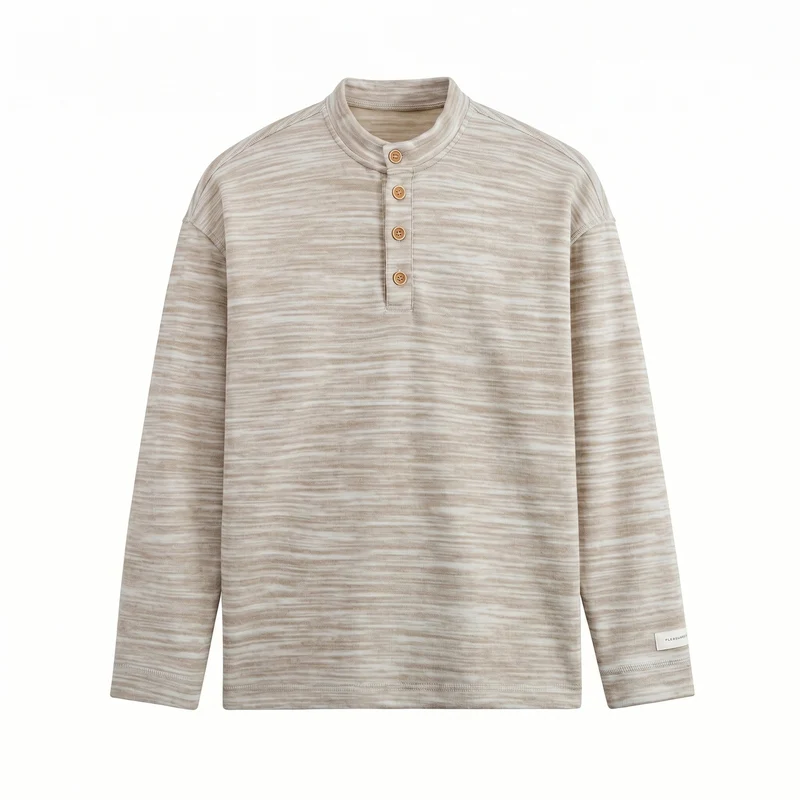 Herren Strukturierter Henley-Strickpullover mit Stehkragen und Melange-Struktur Nord Taschen