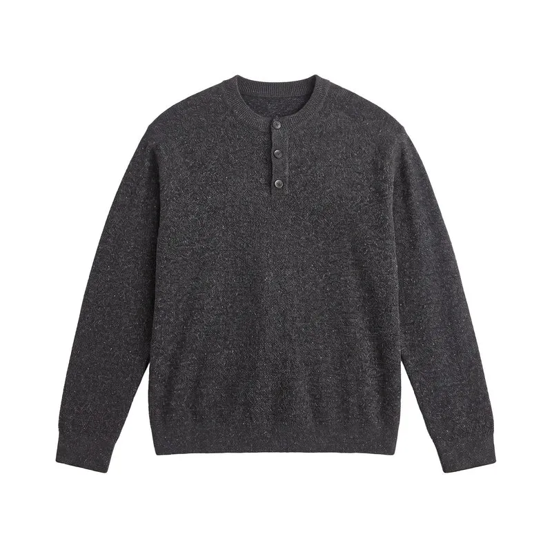 Herren Strukturierter Henley‑Strickpullover mit Dreifach‑Knopfleiste Nord Taschen