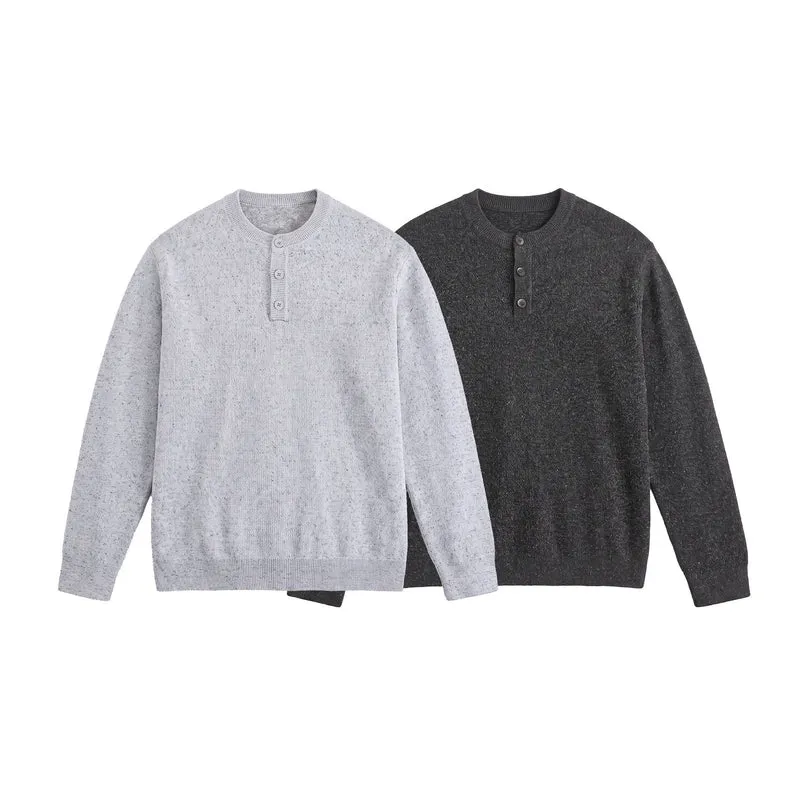 Herren Strukturierter Henley‑Strickpullover mit Dreifach‑Knopfleiste Nord Taschen