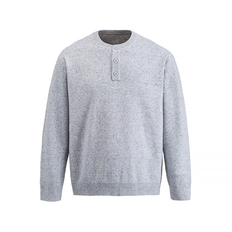Herren Strukturierter Henley‑Strickpullover mit Dreifach‑Knopfleiste Nord Taschen