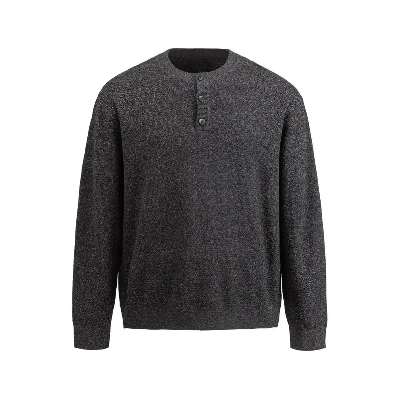 Herren Strukturierter Henley‑Strickpullover mit Dreifach‑Knopfleiste Nord Taschen