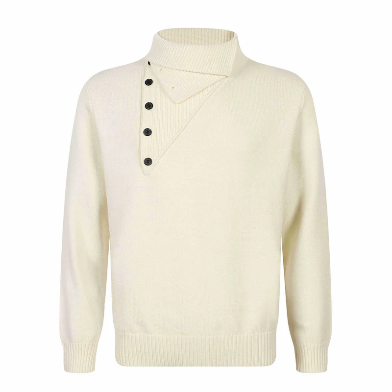 Herren Strickpullover mit asymmetrischer Knopfleiste und hohem Stehkragen Nord Taschen