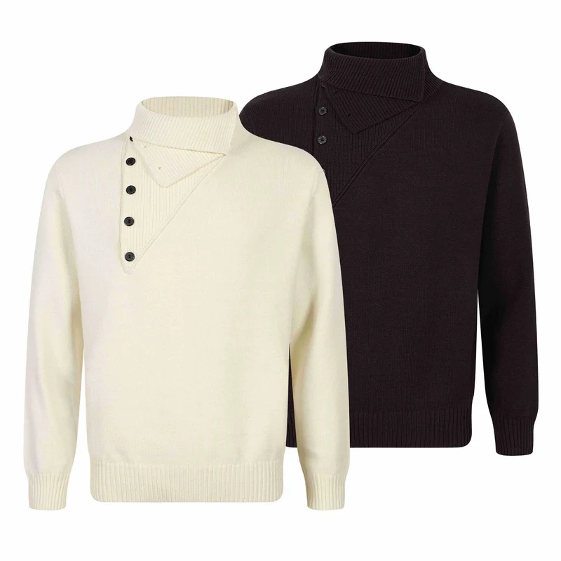 Herren Strickpullover mit asymmetrischer Knopfleiste und hohem Stehkragen Nord Taschen