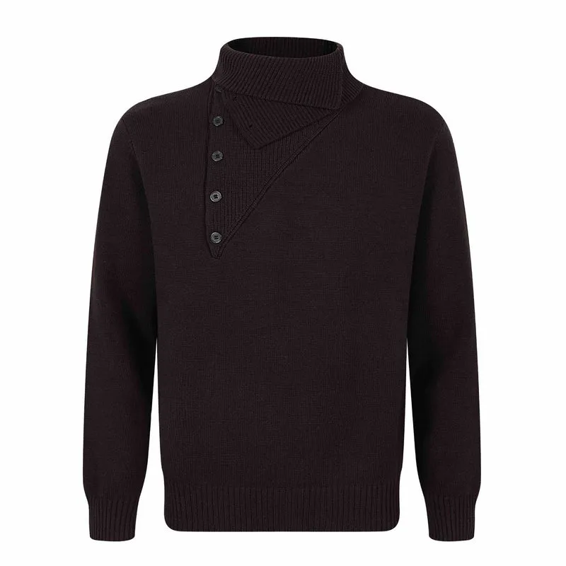 Herren Strickpullover mit asymmetrischer Knopfleiste und hohem Stehkragen Nord Taschen