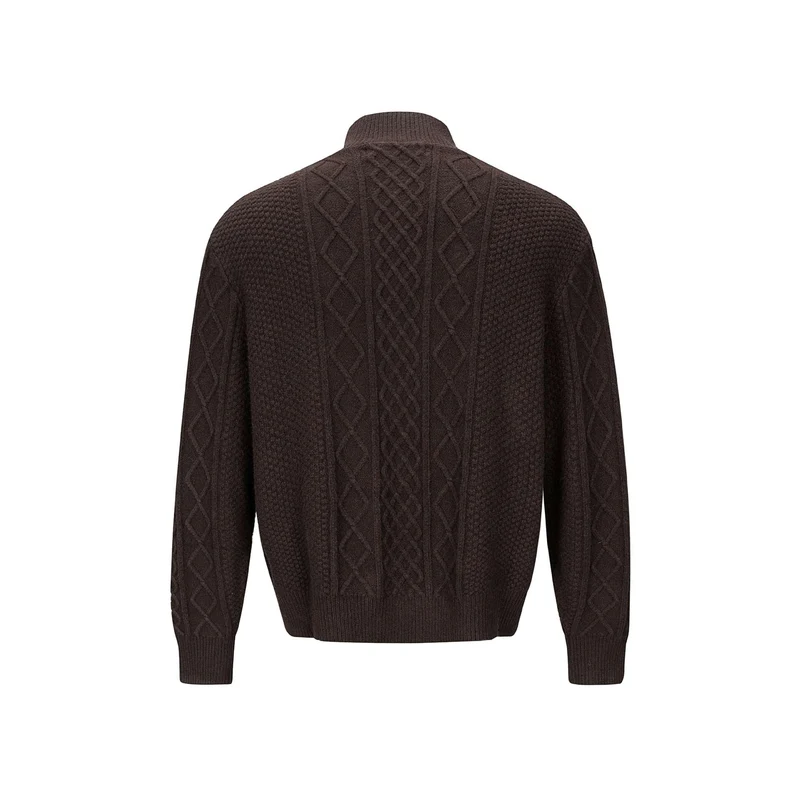 Herren Strickcardigan mit Zopfmuster, Stehkragen und knöpfbarer Front Nord Taschen