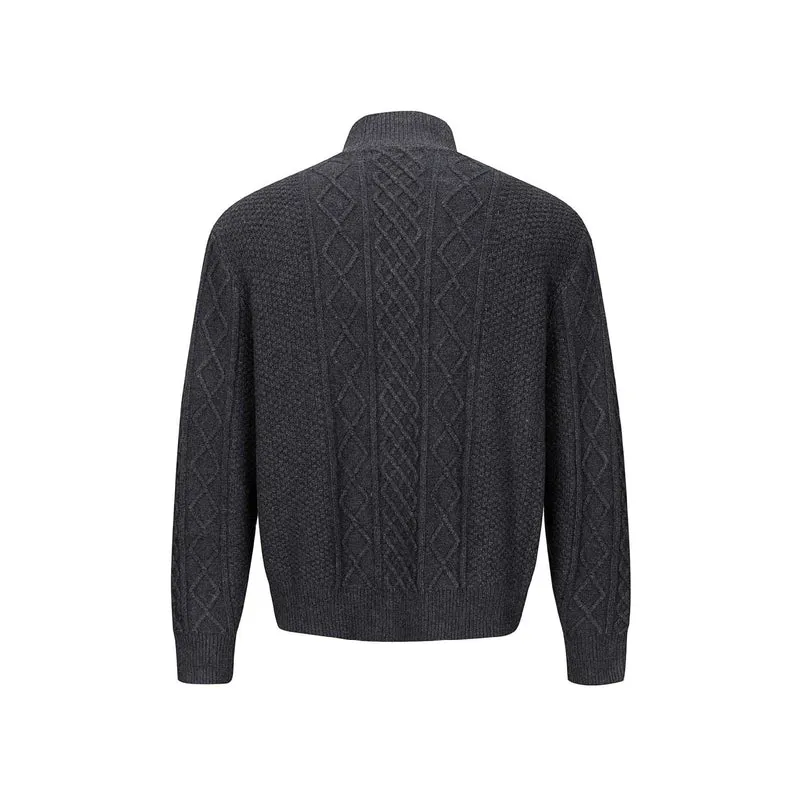 Herren Strickcardigan mit Zopfmuster, Stehkragen und knöpfbarer Front Nord Taschen