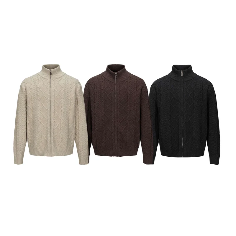 Herren Strick-Zipjacke mit Zopfmuster und hohem Stehkragen Nord Taschen