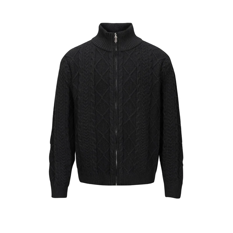 Herren Strick-Zipjacke mit Zopfmuster und hohem Stehkragen Nord Taschen