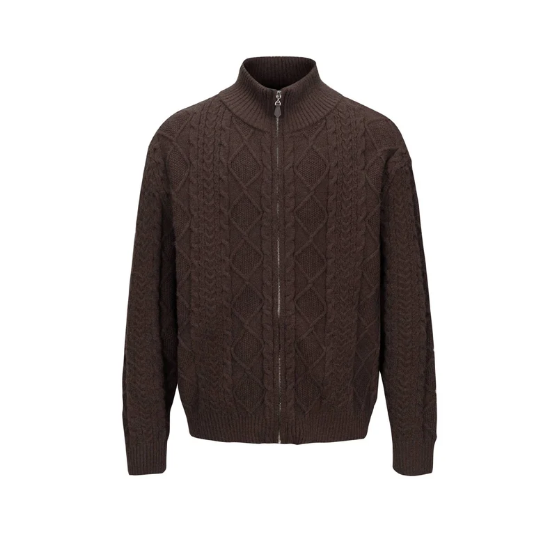 Herren Strick-Zipjacke mit Zopfmuster und hohem Stehkragen Nord Taschen