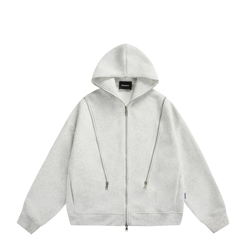 Unisex Kapuzen-Sweatjacke mit Doppelreißverschluss und Ziernaht-Panel Nord Taschen