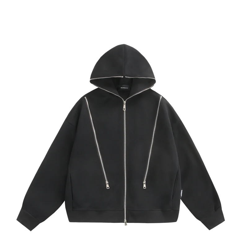Unisex Kapuzen-Sweatjacke mit Doppelreißverschluss und Ziernaht-Panel Nord Taschen