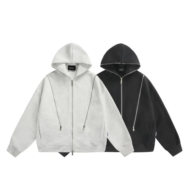 Unisex Kapuzen-Sweatjacke mit Doppelreißverschluss und Ziernaht-Panel Nord Taschen