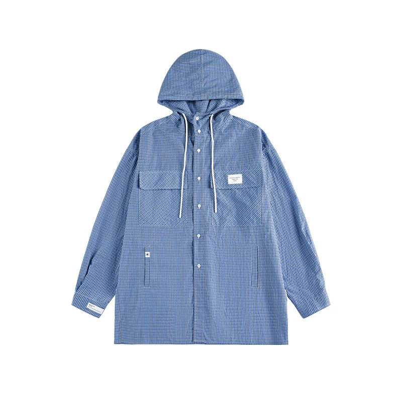 Unisex Kapuzen-Overshirt im karierten Longline-Schnitt mit Pattentaschen und Druckknopfleiste Nord Taschen