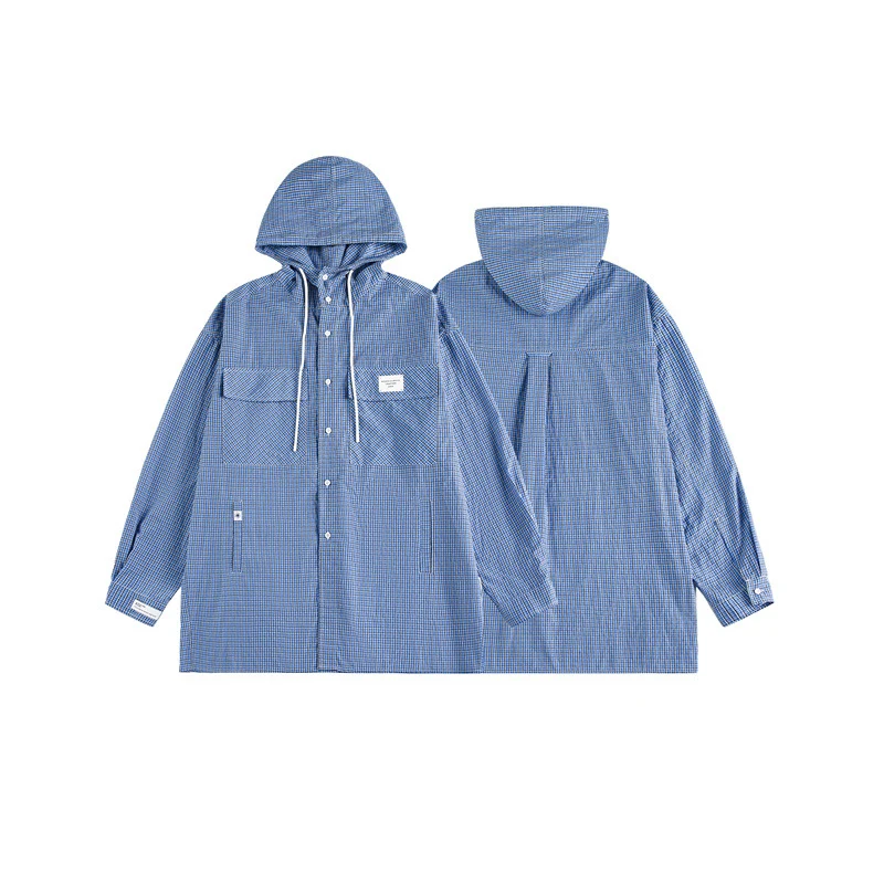 Unisex Kapuzen-Overshirt im karierten Longline-Schnitt mit Pattentaschen und Druckknopfleiste Nord Taschen