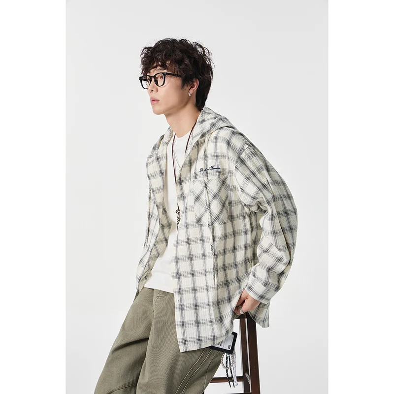 Unisex Kapuzen‑Overshirt im karierten Flanell‑Look mit Brusttasche und Knopfleiste Nord Taschen