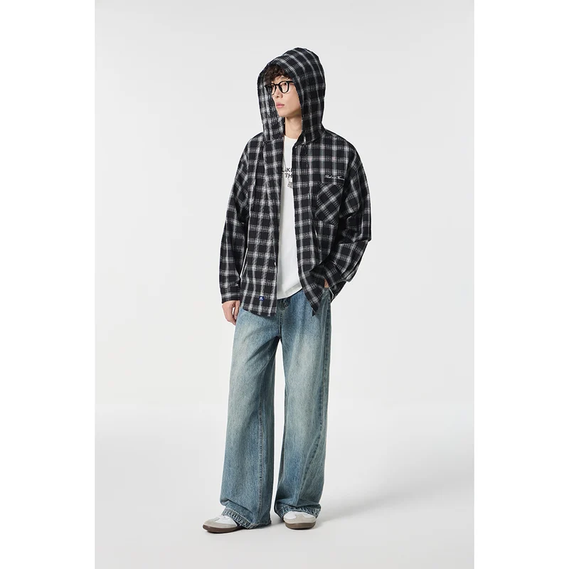 Unisex Kapuzen‑Overshirt im karierten Flanell‑Look mit Brusttasche und Knopfleiste Nord Taschen