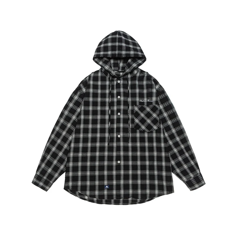 Unisex Kapuzen‑Overshirt im karierten Flanell‑Look mit Brusttasche und Knopfleiste Nord Taschen