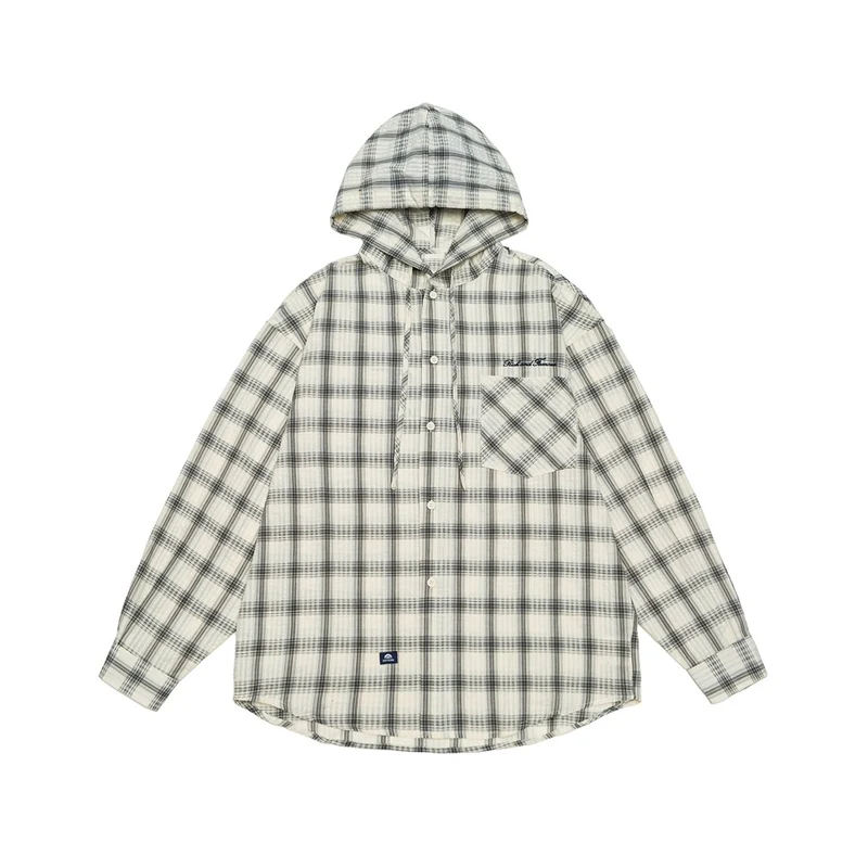 Unisex Kapuzen‑Overshirt im karierten Flanell‑Look mit Brusttasche und Knopfleiste Nord Taschen