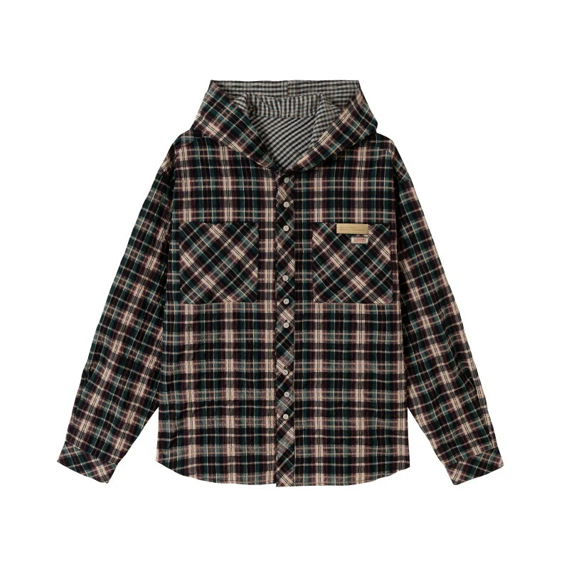 Unisex Kapuzen-Flanellhemd im Oversize-Karo mit Brusttaschen Nord Taschen