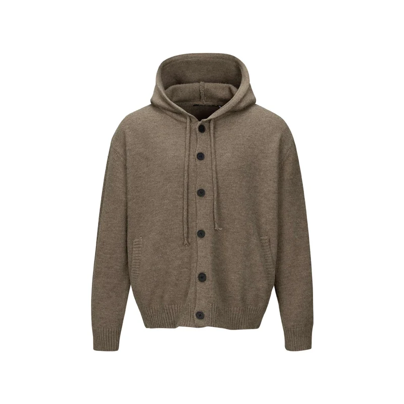 Unisex Kapuzen-Cardigan mit Knopfleiste, angerauter Strickstruktur und Rippbündchen Nord Taschen