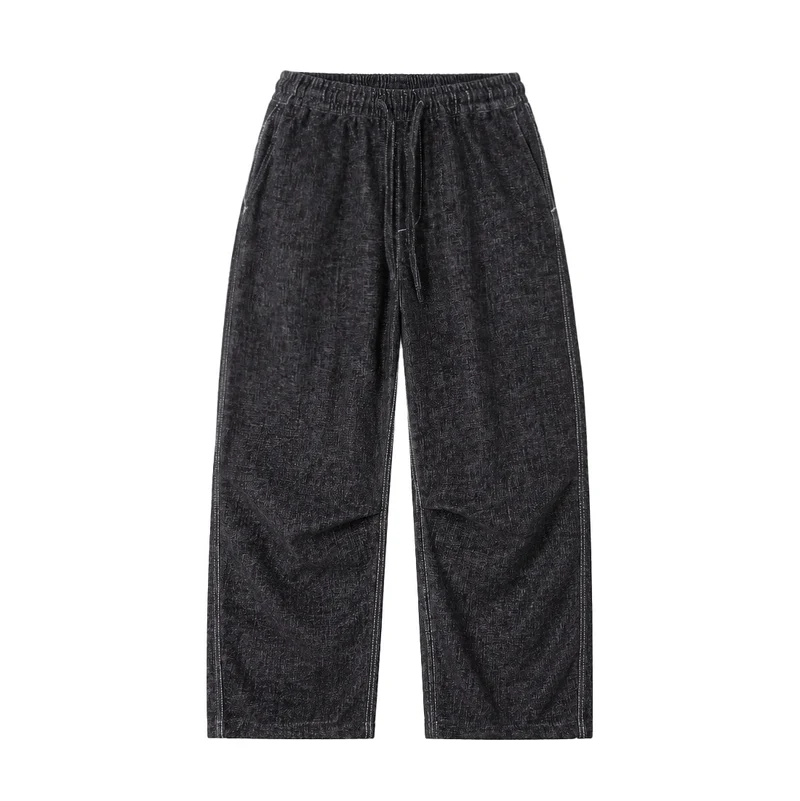 Damen Locker geschnittene Cropped-Hose mit hohem elastischem Bund und Kordelzug aus strukturierter Leinenmischung Nord Taschen