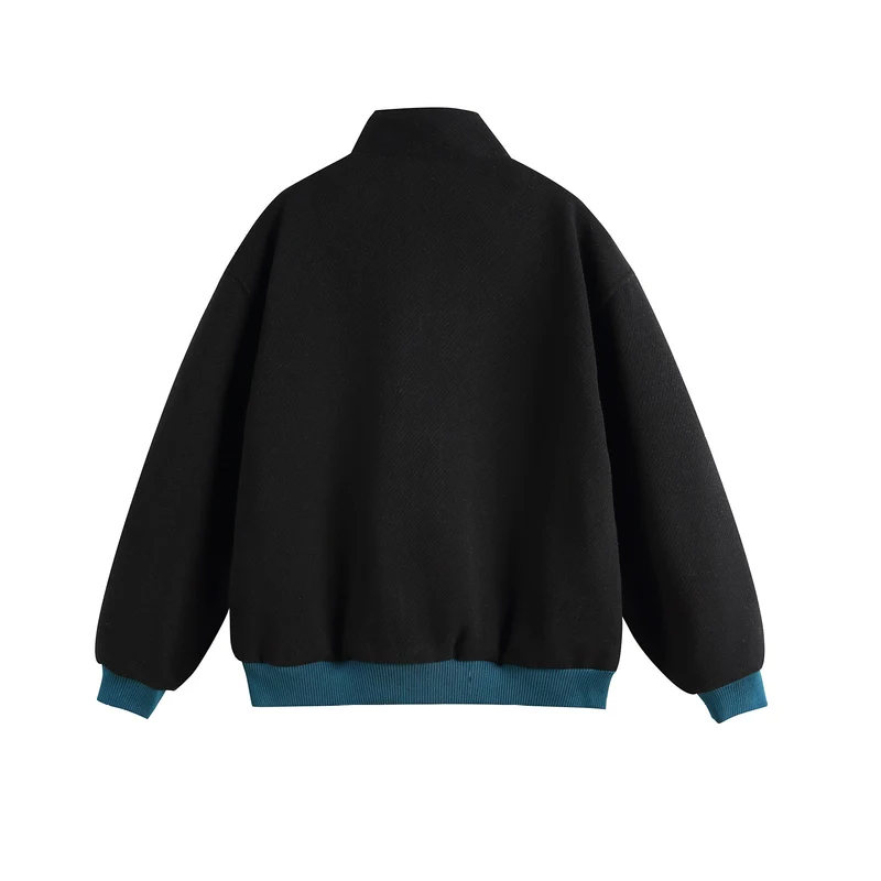 Damen Leichte Stehkragen-Jacke mit folkloren Stickapplikationen und gerippten Bündchen Nord Taschen
