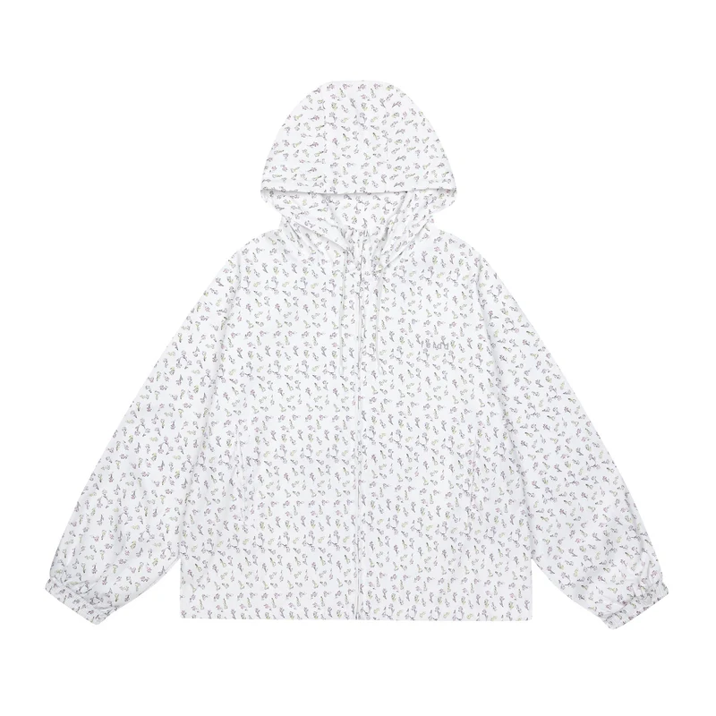 Damen leichte Kapuzenjacke mit floralem Allover‑Print und elastischen Bündchen Nord Taschen