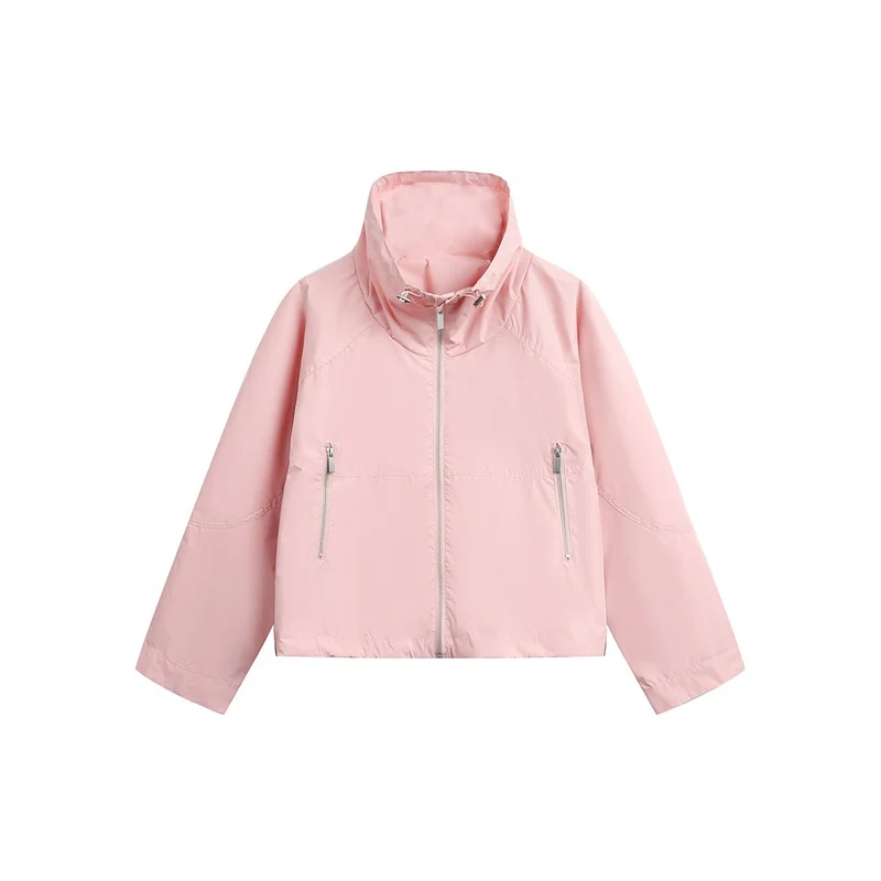 Damen Leichte Cropped Übergangsjacke mit hohem Stehkragen und Reißverschlusstaschen Nord Taschen