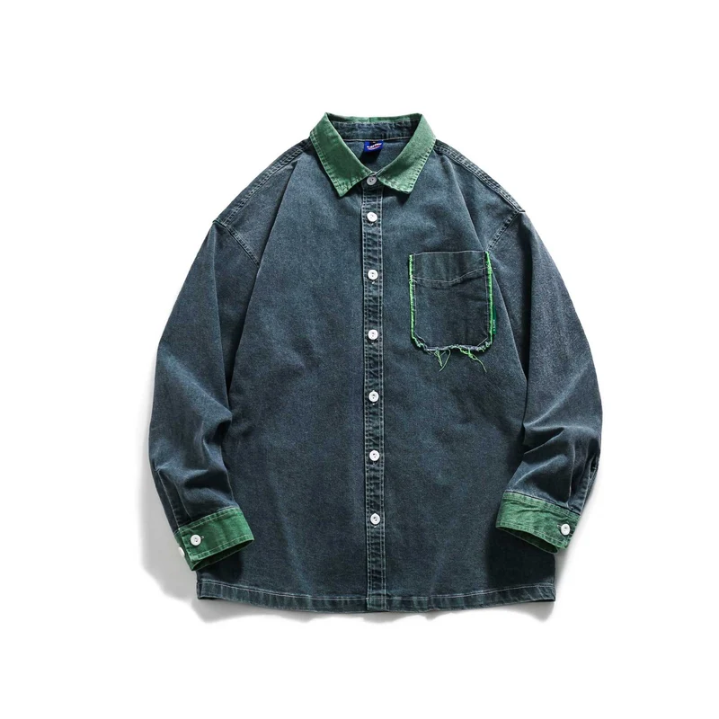 Herren Jeanshemdjacke im Oversize-Schnitt mit ausgefranster Brusttasche Nord Taschen