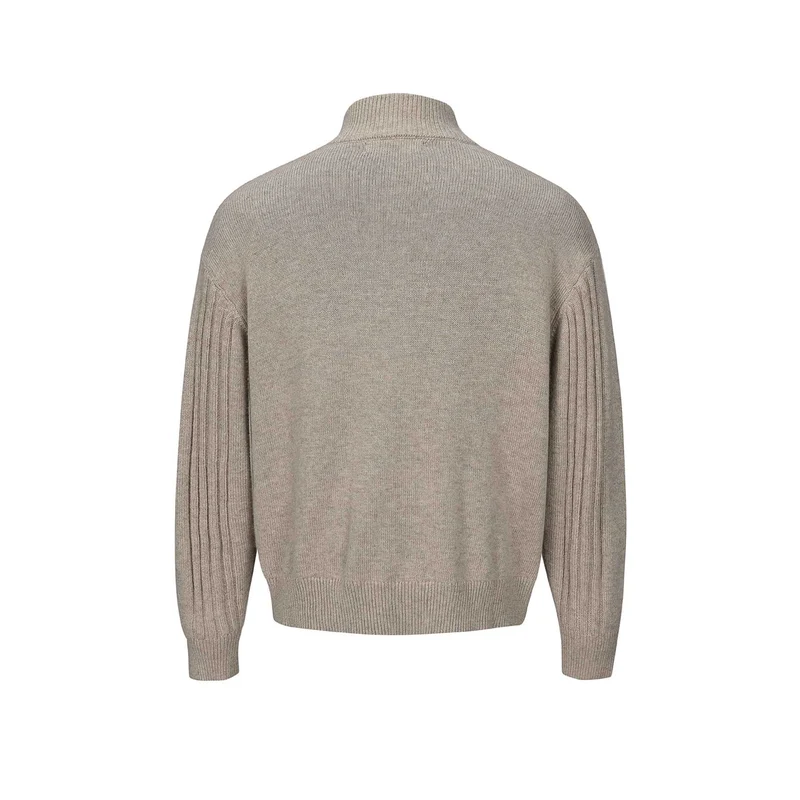 Herren Grobstrukturierter Strickpullover mit Stehkragen und Knopfleiste Nord Taschen