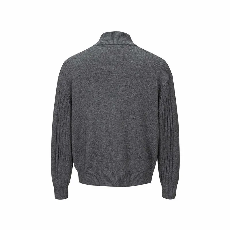 Herren Grobstrukturierter Strickpullover mit Stehkragen und Knopfleiste Nord Taschen