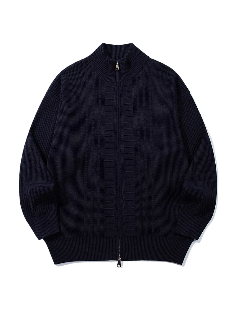 Herren Grobstrick-Zipjacke mit Stehkragen und beidseitig öffnendem Reißverschluss Nord Taschen