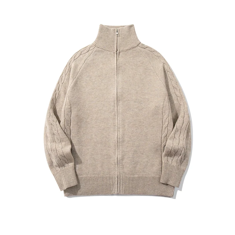 Herren Grobstrick‑Zipjacke mit Funnelkragen, Raglanärmeln und Zopfmuster Nord Taschen