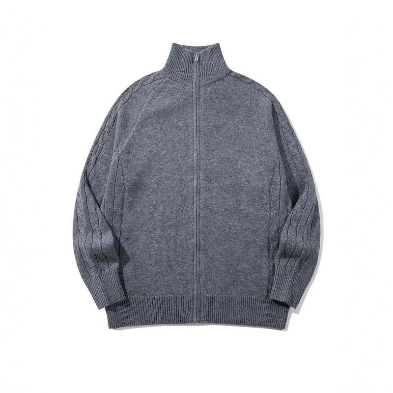 Herren Grobstrick‑Zipjacke mit Funnelkragen, Raglanärmeln und Zopfmuster Nord Taschen