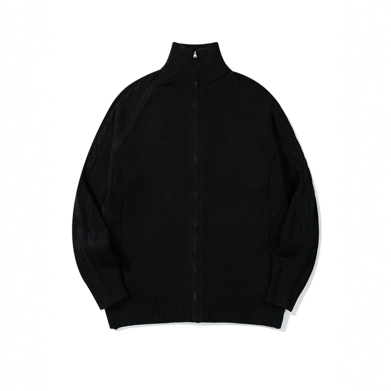 Herren Grobstrick‑Zipjacke mit Funnelkragen, Raglanärmeln und Zopfmuster Nord Taschen