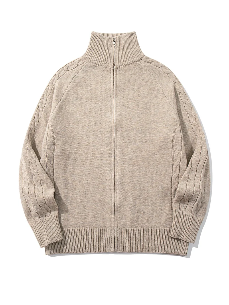Herren Grobstrick‑Zipjacke mit Funnelkragen, Raglanärmeln und Zopfmuster Nord Taschen